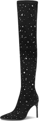 Patent Boots for Women Black 3 Inch High Heel Chunky Block Knee High Long Tall Comfort Dressy Boot in Saudi Arabia