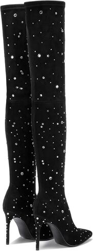 Patent Boots for Women Black 3 Inch High Heel Chunky Block Knee High Long Tall Comfort Dressy Boot in Saudi Arabia