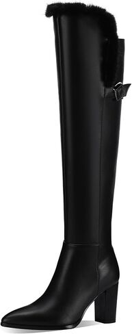 Patent Boots for Women Black 3 Inch High Heel Chunky Block Knee High Long Tall Comfort Dressy Boot in Saudi Arabia