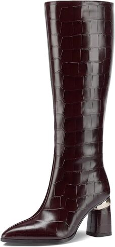 Patent Boots for Women Black 3 Inch High Heel Chunky Block Knee High Long Tall Comfort Dressy Boot in Saudi Arabia