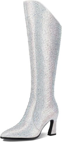 Patent Boots for Women Black 3 Inch High Heel Chunky Block Knee High Long Tall Comfort Dressy Boot in Saudi Arabia