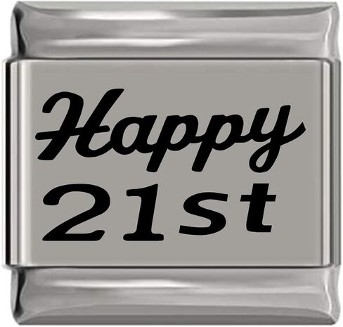 NewCharms Cursive Happy 21st Laser Engraved Italian Charm (9mm Standard Size) in Kuwait