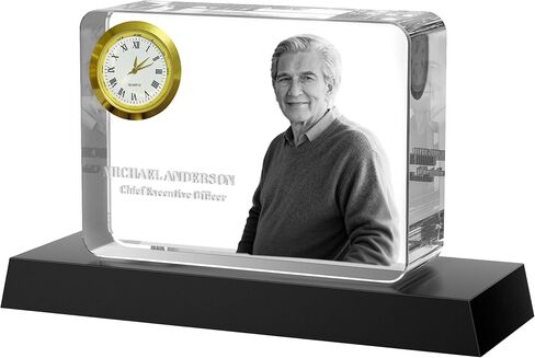 Personalized Crystal Clock with Photo - Custom Retirement Gift for Women Men Boss, Engraved Desk Clock Keepsake with Color Changing Display Base (Small) in Saudi Arabia