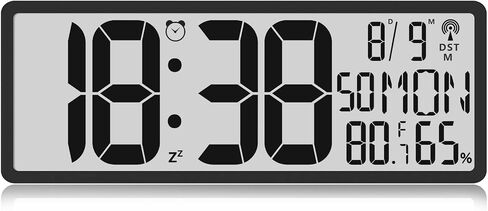 Digital LCD Atomic Desktop Clock, 7.8" Screen with Time, Date, Temperature, Humidity, Alarm, Snooze, DST, Time Zone for Home, Office (No Backlight) in Saudi Arabia