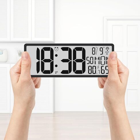 Digital LCD Atomic Desktop Clock, 7.8" Screen with Time, Date, Temperature, Humidity, Alarm, Snooze, DST, Time Zone for Home, Office (No Backlight) in Saudi Arabia
