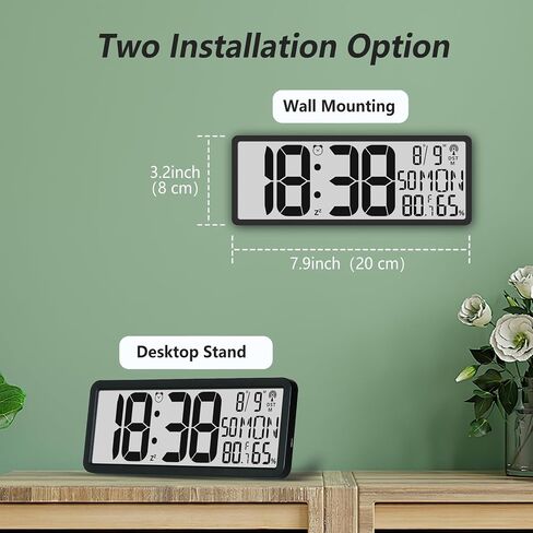 Digital LCD Atomic Desktop Clock, 7.8" Screen with Time, Date, Temperature, Humidity, Alarm, Snooze, DST, Time Zone for Home, Office (No Backlight) in Saudi Arabia