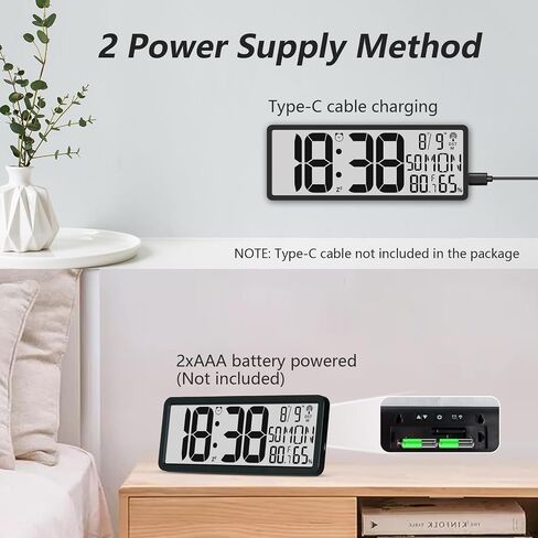 Digital LCD Atomic Desktop Clock, 7.8" Screen with Time, Date, Temperature, Humidity, Alarm, Snooze, DST, Time Zone for Home, Office (No Backlight) in Saudi Arabia