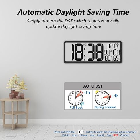 Digital LCD Atomic Desktop Clock, 7.8" Screen with Time, Date, Temperature, Humidity, Alarm, Snooze, DST, Time Zone for Home, Office (No Backlight) in Saudi Arabia