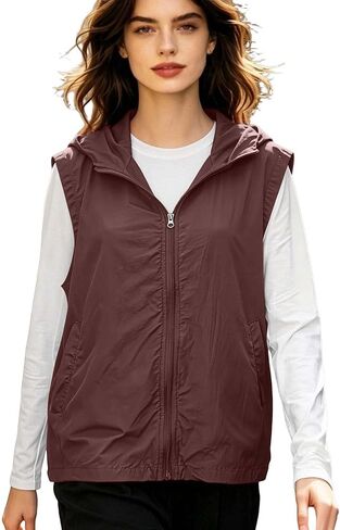 Summer Vest For Women Sleeveless Zip Up Lightweight Breathable Hooded Drawstring Summer Outdoor Sun Protection Top in Kuwait