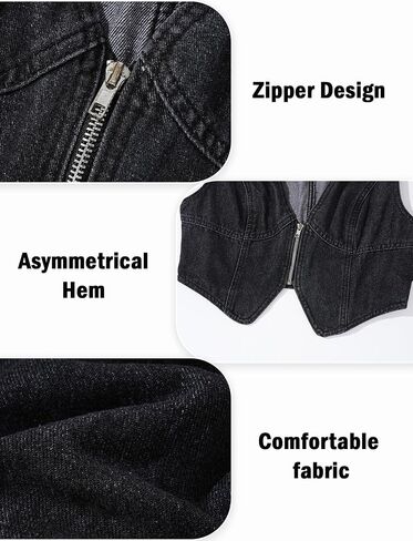 FEOYA Women Jean Crop Vest V Neck Denim Vest Western Casual Zipper Sleeveless Jacket Waistcoat in Kuwait