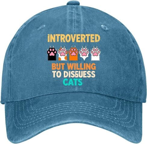 Introverted But Willing to Discuss Cats Hat for Women Funny Washed Distressed in Kuwait