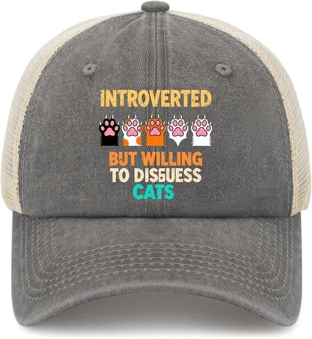 Introverted But Willing to Discuss Cats Hats for Womens Cool Washed Distressed in Kuwait