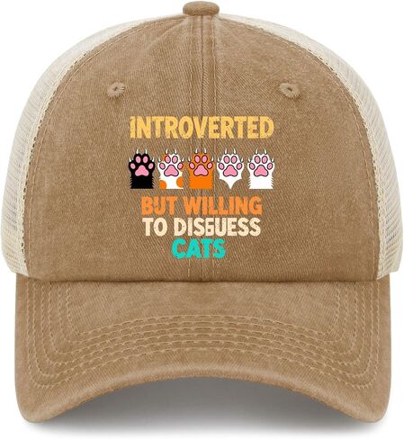 Introverted But Willing to Discuss Cats Hats for Womens Cool Washed Distressed in Kuwait