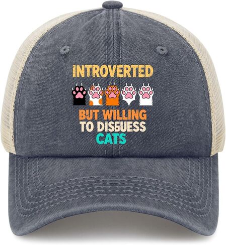 Introverted But Willing to Discuss Cats Hats for Womens Cool Washed Distressed in Kuwait