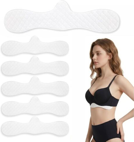 6 Pcs Bra Liners for Sweat Under Breasts, Cotton Washable Reusable Under Breast Pads for Women, Moisture Wicking Boob Sweat Absorber (17.32x5.9x0.03 in) White in Saudi Arabia