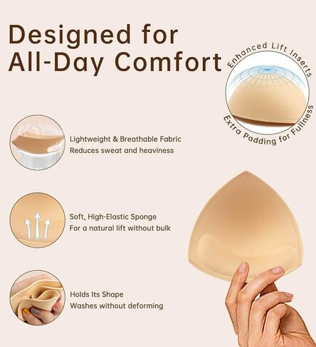 Adamotto Waterproof Bra Pads Inserts 4 Pairs - Push Up & Breast Enhancers, Removable for Swimsuits & Sports Bras in Saudi Arabia