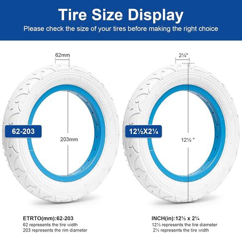 12.5 inch Bike Tires 12 1/2X2 1/4 Bicycle Tires and 12/12.5x1.75/2.25 Bike Tubes Suitable for 12 x 2.25 Kids/City/Road Folding Replacement Bike Tires (2 Set)(White) in Saudi Arabia