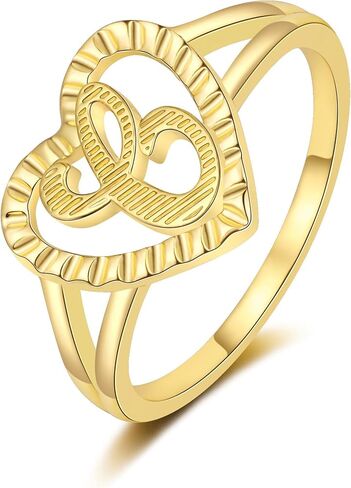 RLMOON Gold Initial Rings for Women Non Tarnish 14K Gold Plated Vintage Heart Thumb Rings Personalized Carved Letter Statement Stackable Rings Size 6-10 Jewelry Gifts in Kuwait