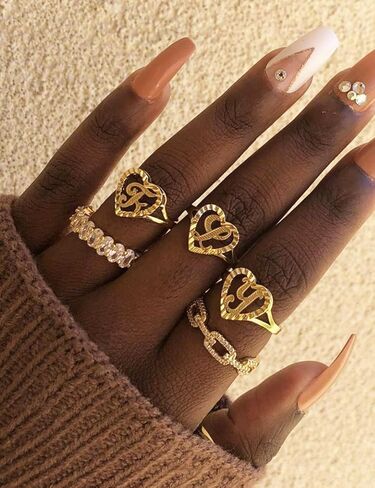 RLMOON Gold Initial Rings for Women Non Tarnish 14K Gold Plated Vintage Heart Thumb Rings Personalized Carved Letter Statement Stackable Rings Size 6-10 Jewelry Gifts in Kuwait