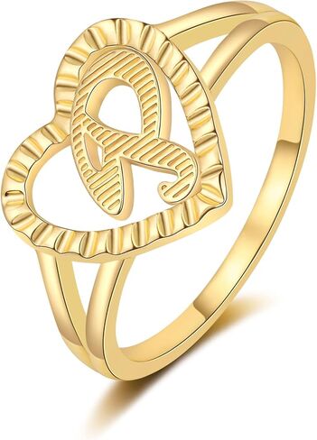 RLMOON Gold Initial Rings for Women Non Tarnish 14K Gold Plated Vintage Heart Thumb Rings Personalized Carved Letter Statement Stackable Rings Size 6-10 Jewelry Gifts in Kuwait