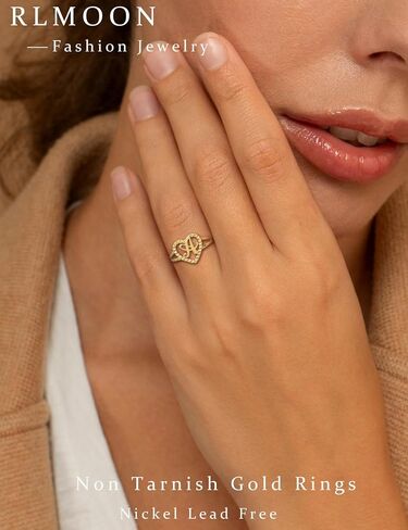 RLMOON Gold Initial Rings for Women Non Tarnish 14K Gold Plated Vintage Heart Thumb Rings Personalized Carved Letter Statement Stackable Rings Size 6-10 Jewelry Gifts in Kuwait