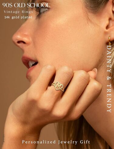 RLMOON Gold Initial Rings for Women Non Tarnish 14K Gold Plated Vintage Heart Thumb Rings Personalized Carved Letter Statement Stackable Rings Size 6-10 Jewelry Gifts in Kuwait