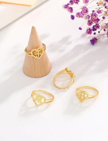RLMOON Gold Initial Rings for Women Non Tarnish 14K Gold Plated Vintage Heart Thumb Rings Personalized Carved Letter Statement Stackable Rings Size 6-10 Jewelry Gifts in Kuwait