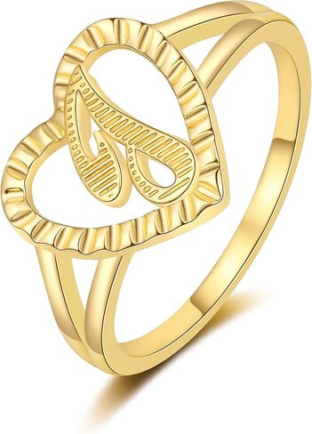 RLMOON Gold Initial Rings for Women Non Tarnish 14K Gold Plated Vintage Heart Thumb Rings Personalized Carved Letter Statement Stackable Rings Size 6-10 Jewelry Gifts in Kuwait