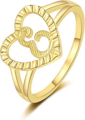 RLMOON Gold Initial Rings for Women Non Tarnish 14K Gold Plated Vintage Heart Thumb Rings Personalized Carved Letter Statement Stackable Rings Size 6-10 Jewelry Gifts in Kuwait