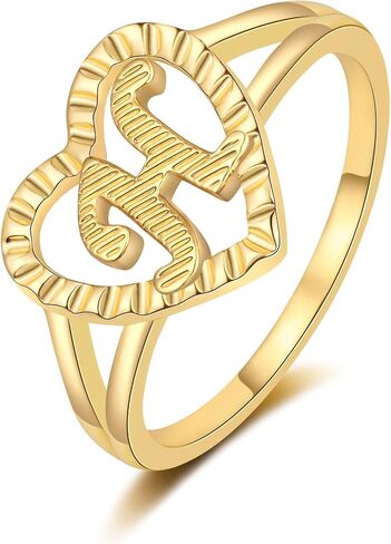RLMOON Gold Initial Rings for Women Non Tarnish 14K Gold Plated Vintage Heart Thumb Rings Personalized Carved Letter Statement Stackable Rings Size 6-10 Jewelry Gifts in Kuwait