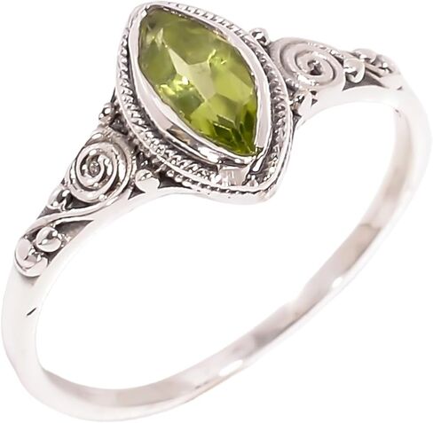 Natural Peridot Gemstone 925 Sterling Silver Handmade Statement Promise Cut Stone Ring Jewelry Gift for Her in Kuwait