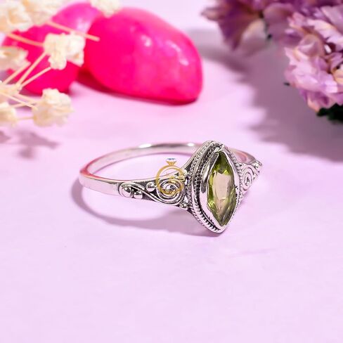 Natural Peridot Gemstone 925 Sterling Silver Handmade Statement Promise Cut Stone Ring Jewelry Gift for Her in Kuwait