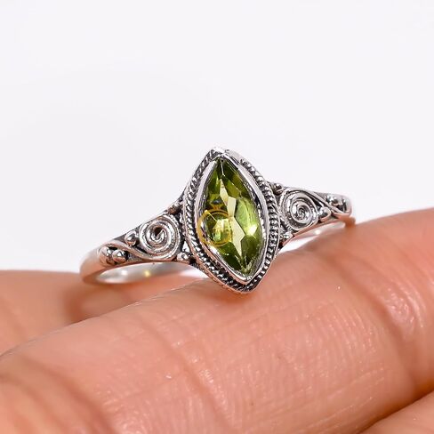 Natural Peridot Gemstone 925 Sterling Silver Handmade Statement Promise Cut Stone Ring Jewelry Gift for Her in Kuwait