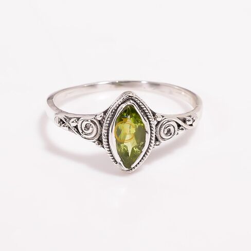 Natural Peridot Gemstone 925 Sterling Silver Handmade Statement Promise Cut Stone Ring Jewelry Gift for Her in Kuwait