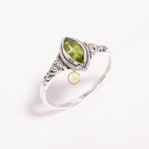 Natural Peridot Gemstone 925 Sterling Silver Handmade Statement Promise Cut Stone Ring Jewelry Gift for Her in Kuwait