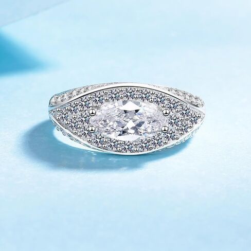 Striking 14K Gold Evil Eye Marquise Cut Diamond Statement Ring for Her, Featuring 1 Carat D-Color VVS1 Center Stone, Protective Symbol with Bold and Modern Appeal in Kuwait
