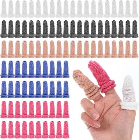 100 Pcs Cotton Finger Cots, Medium Finger Protectors Tubular Breathable Bandage for Wound, Disposable Stretchy Fingertip Sleeves for Gardening, Fitness Working Sports Cooking, 5 Colors in Kuwait
