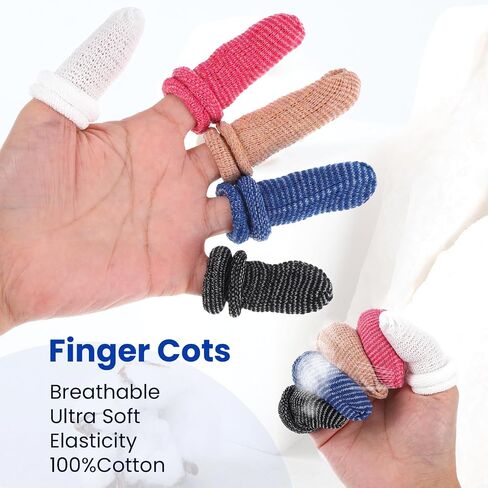 100 Pcs Cotton Finger Cots, Medium Finger Protectors Tubular Breathable Bandage for Wound, Disposable Stretchy Fingertip Sleeves for Gardening, Fitness Working Sports Cooking, 5 Colors in Kuwait