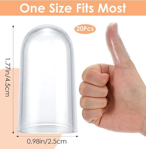 Thumb Cover, 20 Pcs Silicone Thumb Protector Caps, Flexible Rubber Finger Guards for Cracking, Peeling & Callus Prevention (Clear, 0.8 x 1.6 in) in Kuwait