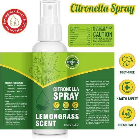 STRN Citronella Spray, DEET-Free, 6.76 oz (200ML), Air Freshener Spray for Summer Outdoor, Lemongrass Plant-Based Essential Oil Spray, for Patio, Camping, Hiking, Traveling, Fishing in Saudi Arabia