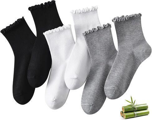 ANDERE ARTE Women’s Viscose from Bamboo Ruffle Ankle Socks, Soft Breathable Lettuce Edge Crew Socks,Cute Frilly Quarter Sock in Saudi Arabia
