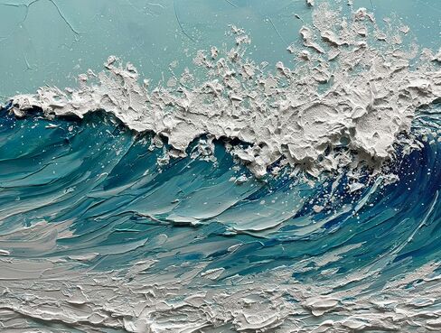 لوحة فنية جدارية من القماش على شكل V-inspire Modern Ocean Wave، مقاس 24 × 48 بوصة، لوحة زيتية ثلاثية الأبعاد مرسومة يدويًا، أزرق وأبيض in Kuwait
