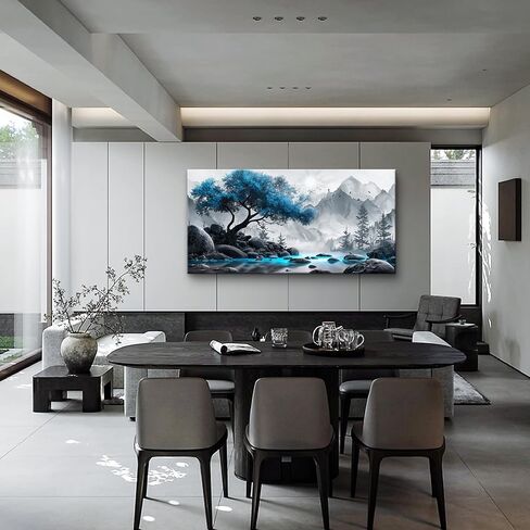 Lapremoly Black And White Wall Painting Canvas Art For Living Room, Office, Bedroom - Blue Tree Landscape Pictures - Hotel Artwork Posters - Family Home Wall Decoration in Saudi Arabia