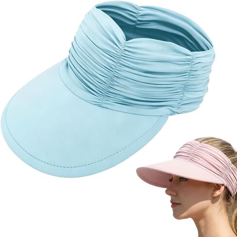 Women's UPF 50+ UV Protection Sun Visor Hat, Wide Brim Lightweight Foldable Ponytail Cap Hats for Women Summer in Saudi Arabia