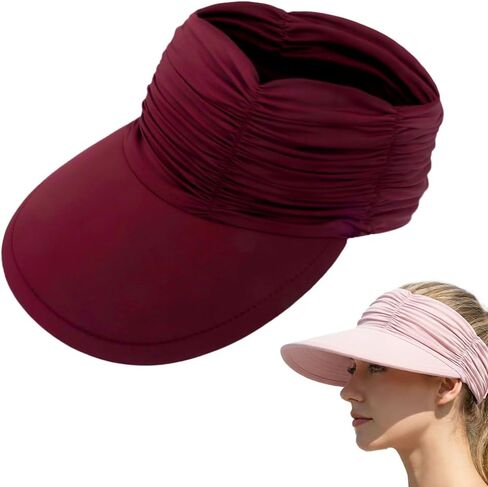 Women's UPF 50+ UV Protection Sun Visor Hat, Wide Brim Lightweight Foldable Ponytail Cap Hats for Women Summer in Saudi Arabia