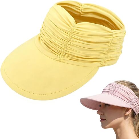 Women's UPF 50+ UV Protection Sun Visor Hat, Wide Brim Lightweight Foldable Ponytail Cap Hats for Women Summer in Saudi Arabia