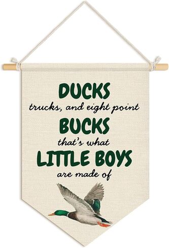 Ducks Little Boys Canvas Banner, Boy Nursery Hanging Pennant Banner Flags Wall Display, Wild Mallard Duck Wall Decor for Toddler Kids Boys Room Bedroom Nursery Playroom, 15x11 Inch in Saudi Arabia