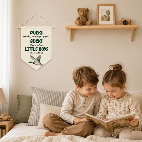 Ducks Little Boys Canvas Banner, Boy Nursery Hanging Pennant Banner Flags Wall Display, Wild Mallard Duck Wall Decor for Toddler Kids Boys Room Bedroom Nursery Playroom, 15x11 Inch in Saudi Arabia