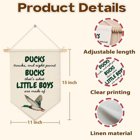 Ducks Little Boys Canvas Banner, Boy Nursery Hanging Pennant Banner Flags Wall Display, Wild Mallard Duck Wall Decor for Toddler Kids Boys Room Bedroom Nursery Playroom, 15x11 Inch in Saudi Arabia