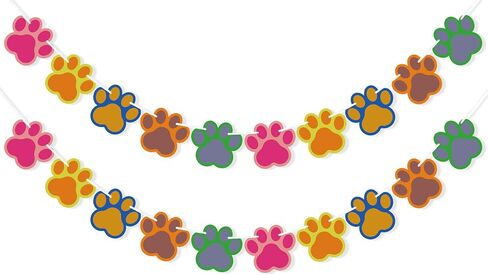 2PCS Puppy Paw Print Banner Dog Birthday Decorations, Let's Pawty Birthday Party Supplies Banner for Pet Girl Boy Kids Baby Shower Decor in Kuwait